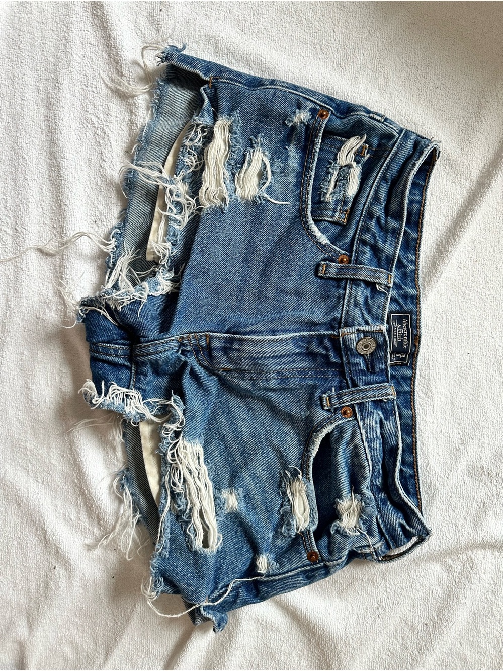 Abercrombie & Fitch Distressed Blue Denim Cutoff Low-Rise Shorts
